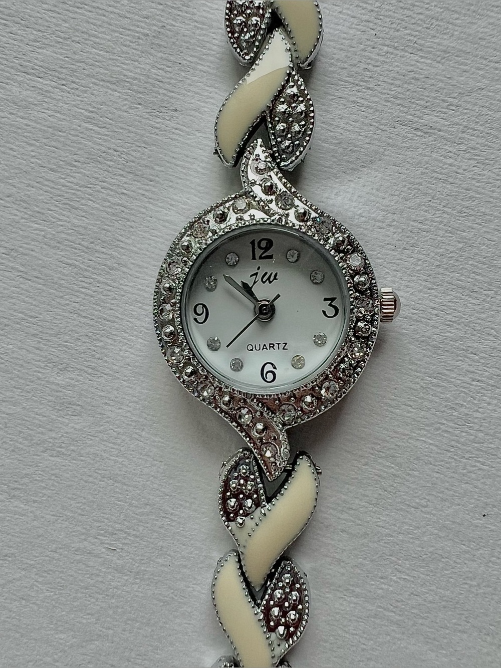 Women's Cream and Silver Crystal Bracelet Watch